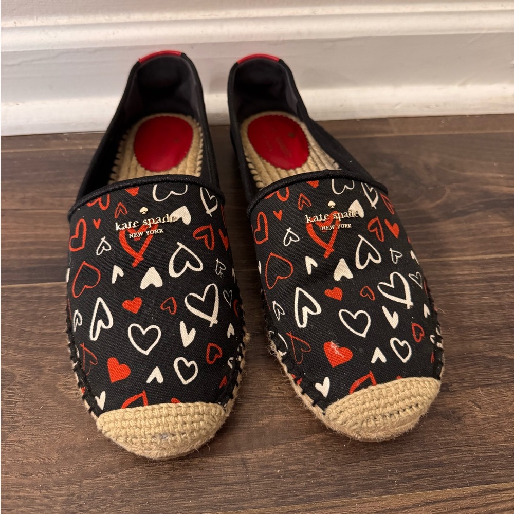 Kate Spade Black and Red Heart Print Espadrilles